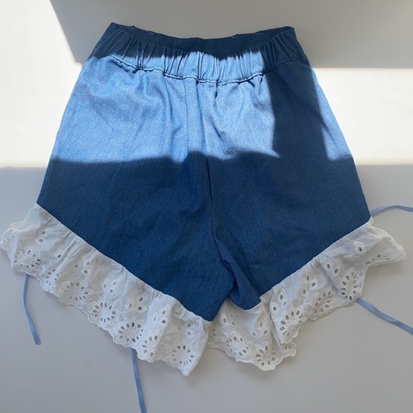 Blue shorts with lace bottom and adjustable ties - Picture 5 of 6